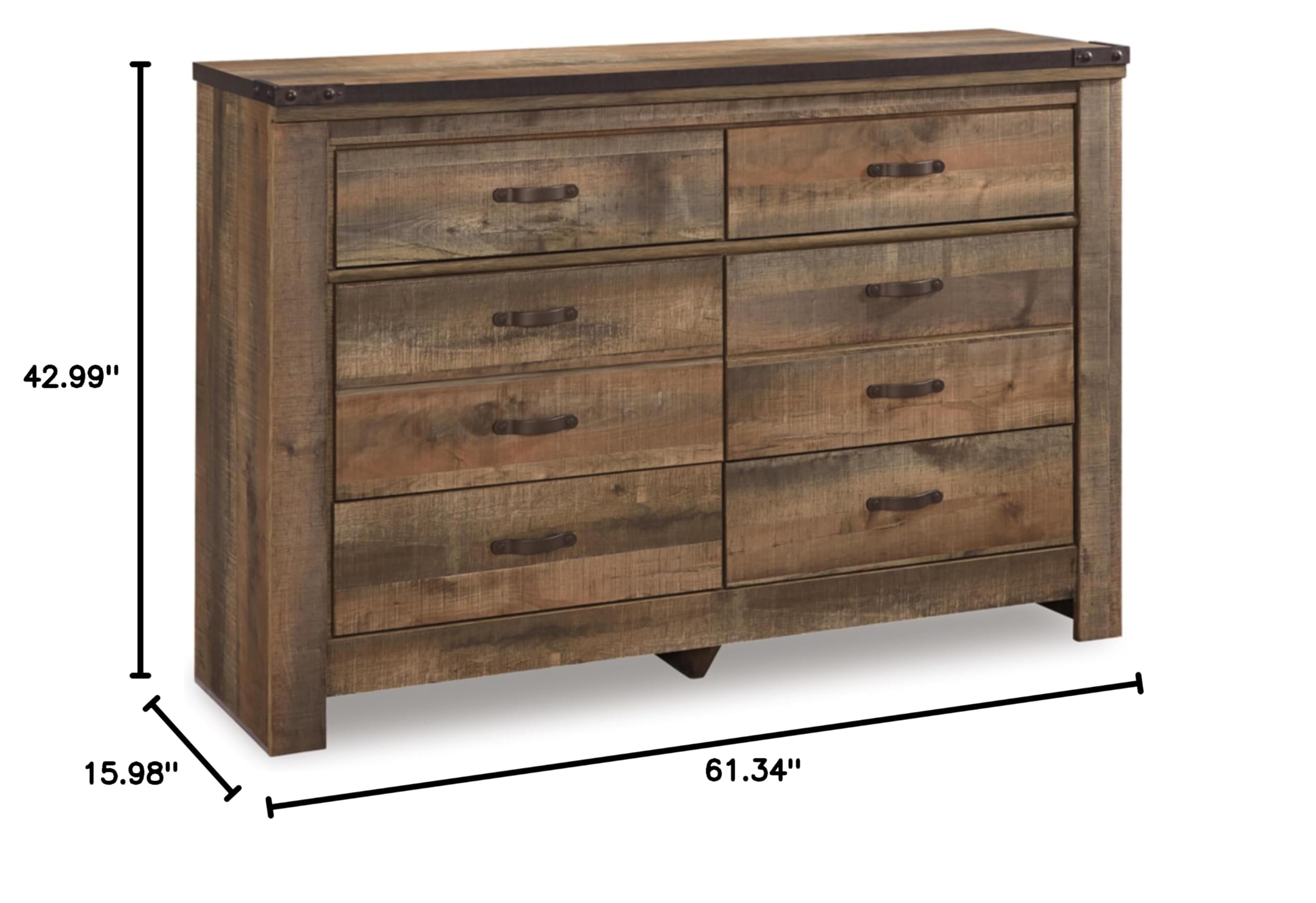 Signature Design by Ashley Trinell Rustic 6 Drawer Dresser with Safety Stop for Bedroom, Dark Brown