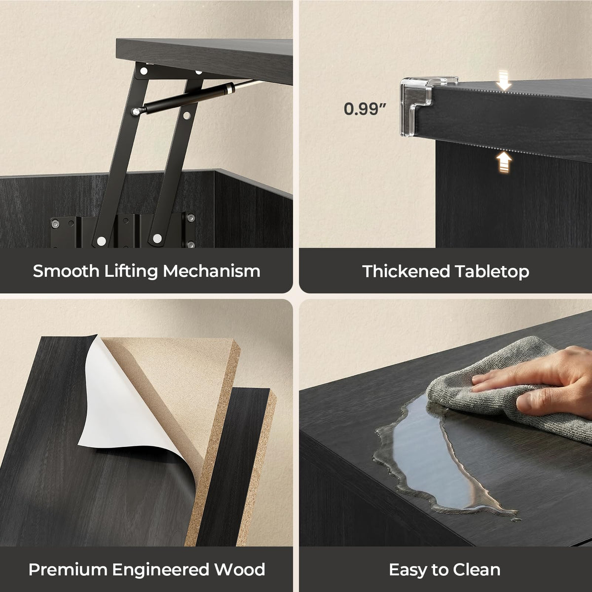 Black Lift-Top LED Coffee Table