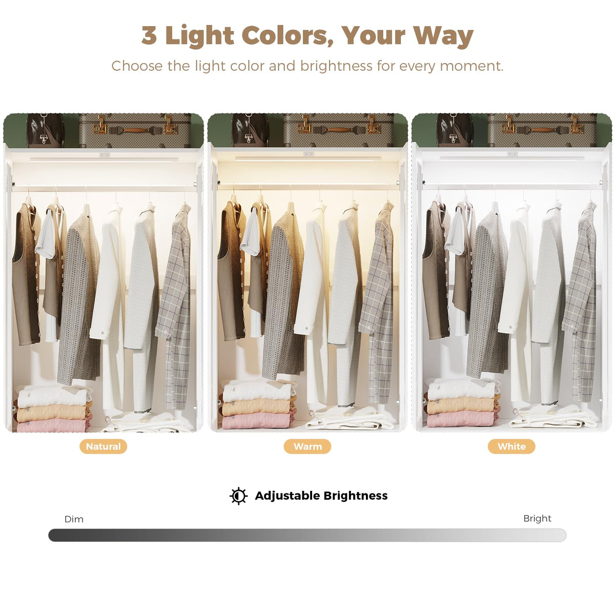 VOWNER 71" H Armoire Wardrobe Closet with LED Light Motion Sensor