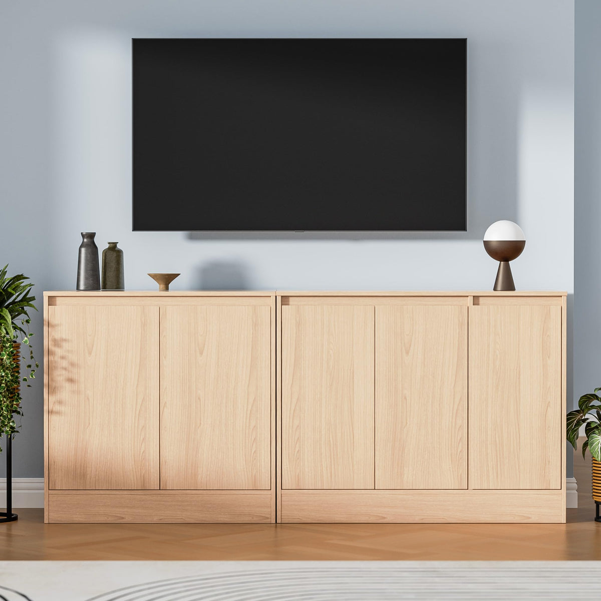 Housoul Buffet Cabinet with 3 Doors, Coffee Bar Cabinet with Storage, Oak