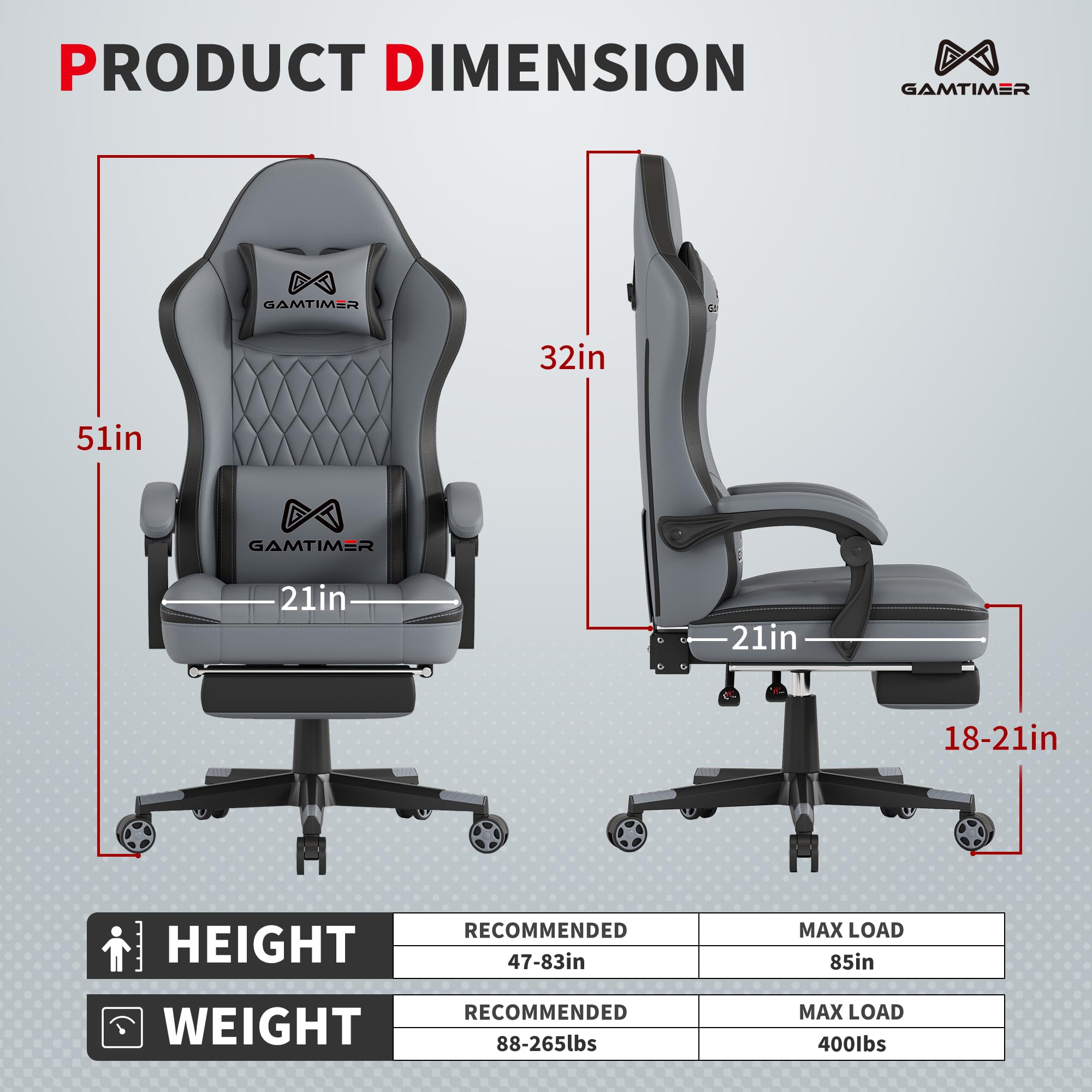 Ergonomic Gaming Chair with Footrest & Lumbar Support