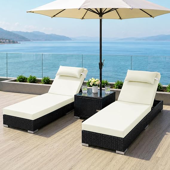 Outdoor Chaise Lounge Set with Storage Table