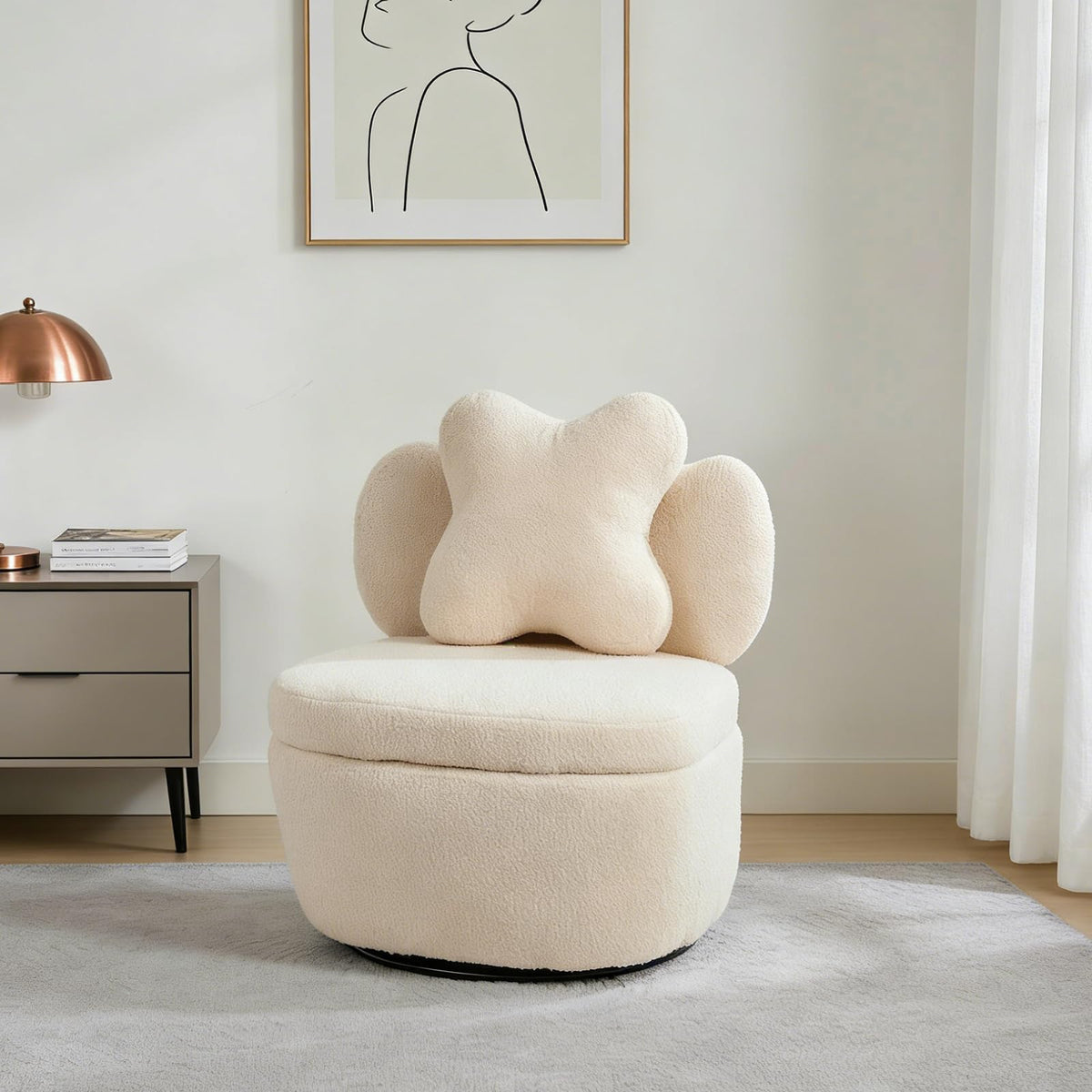 GarveeHome Teddy Velvet Swivel Accent Chair with Storage, 360° Rotating Barrel Chair with Star Pillow, Upholstered Comfy Single Sofa Chair for Living Room Bedroom Small Spaces, Camel