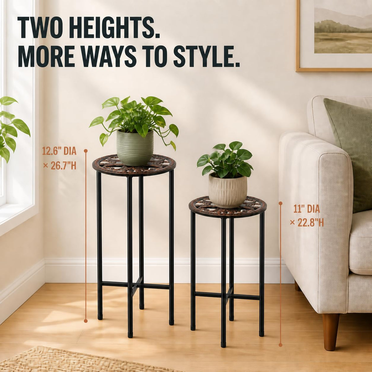 XYCCRX 2 Pack Tall Plant Stands, Metal Pot Holders for Indoor Outdoor Use