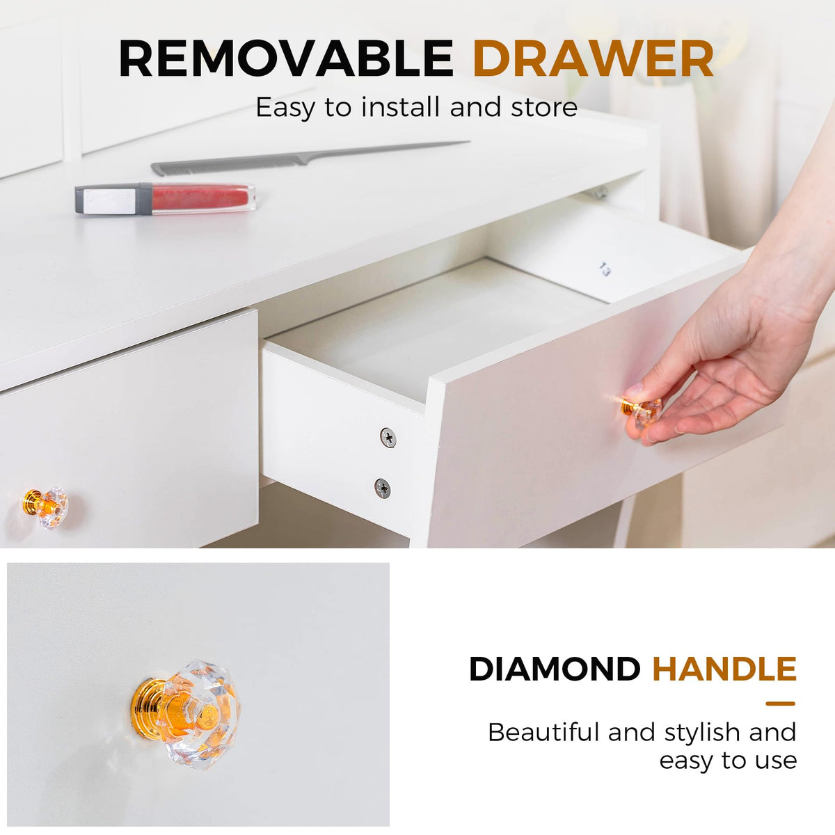 COMHOMA Vanity Desk with LED Lights Mirror & Power Outlet, Small Makeup Vanity Table Set with 5 Storage Drawers, 3 Lighting Modes & Adjustable Brightness, Dressing Table for Women Girls Bedroom, White