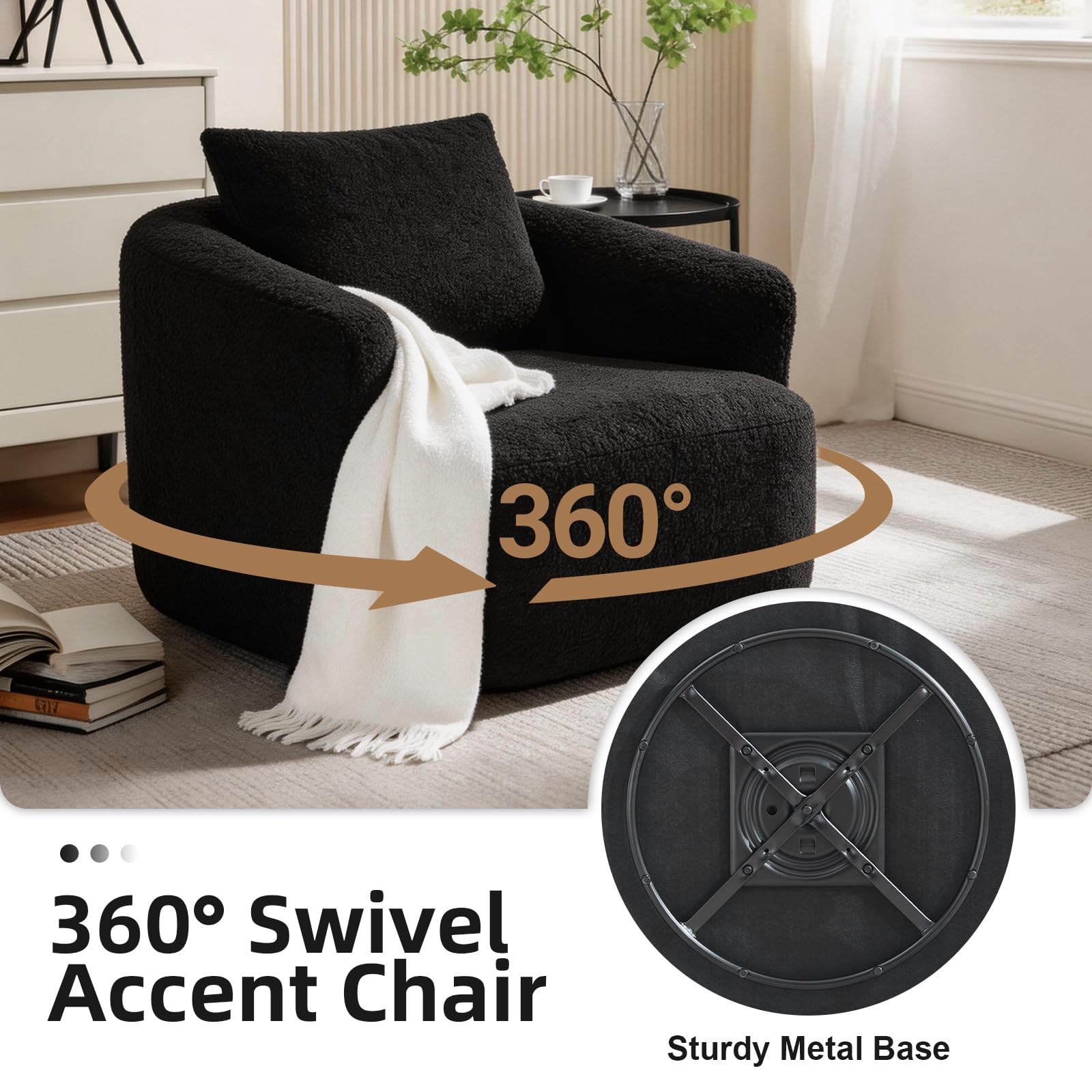 360° Swivel Accent Chair – Boneless Oversized Teddy Velvet Armchair