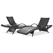 Outdoor Reclining Chaise Lounge Set of 2 with Pull-Out Side Table