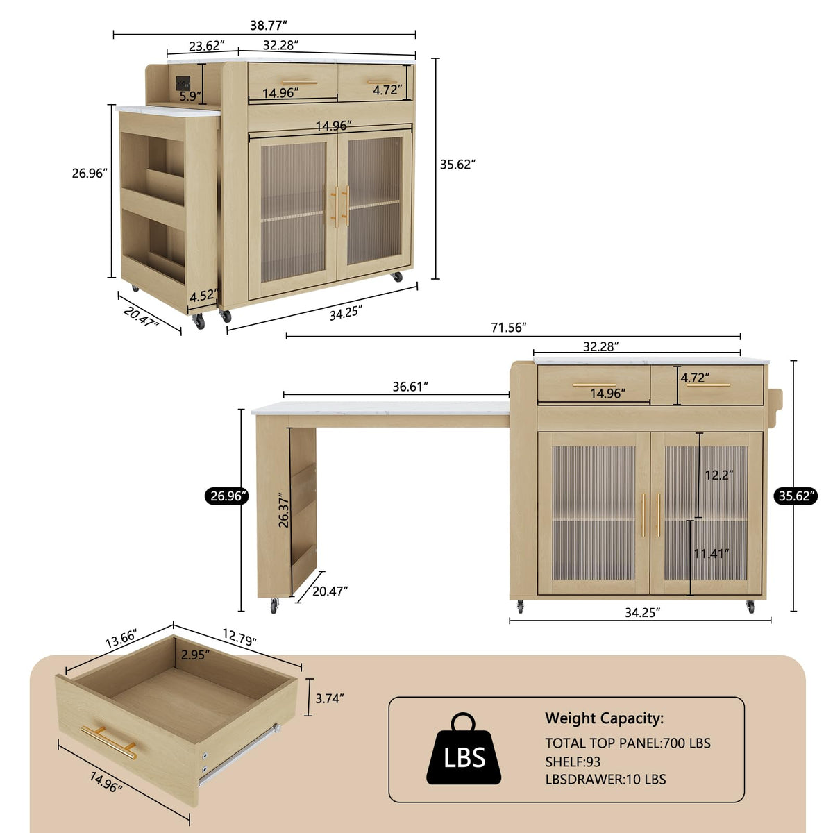 Extendable Rolling Kitchen Island
