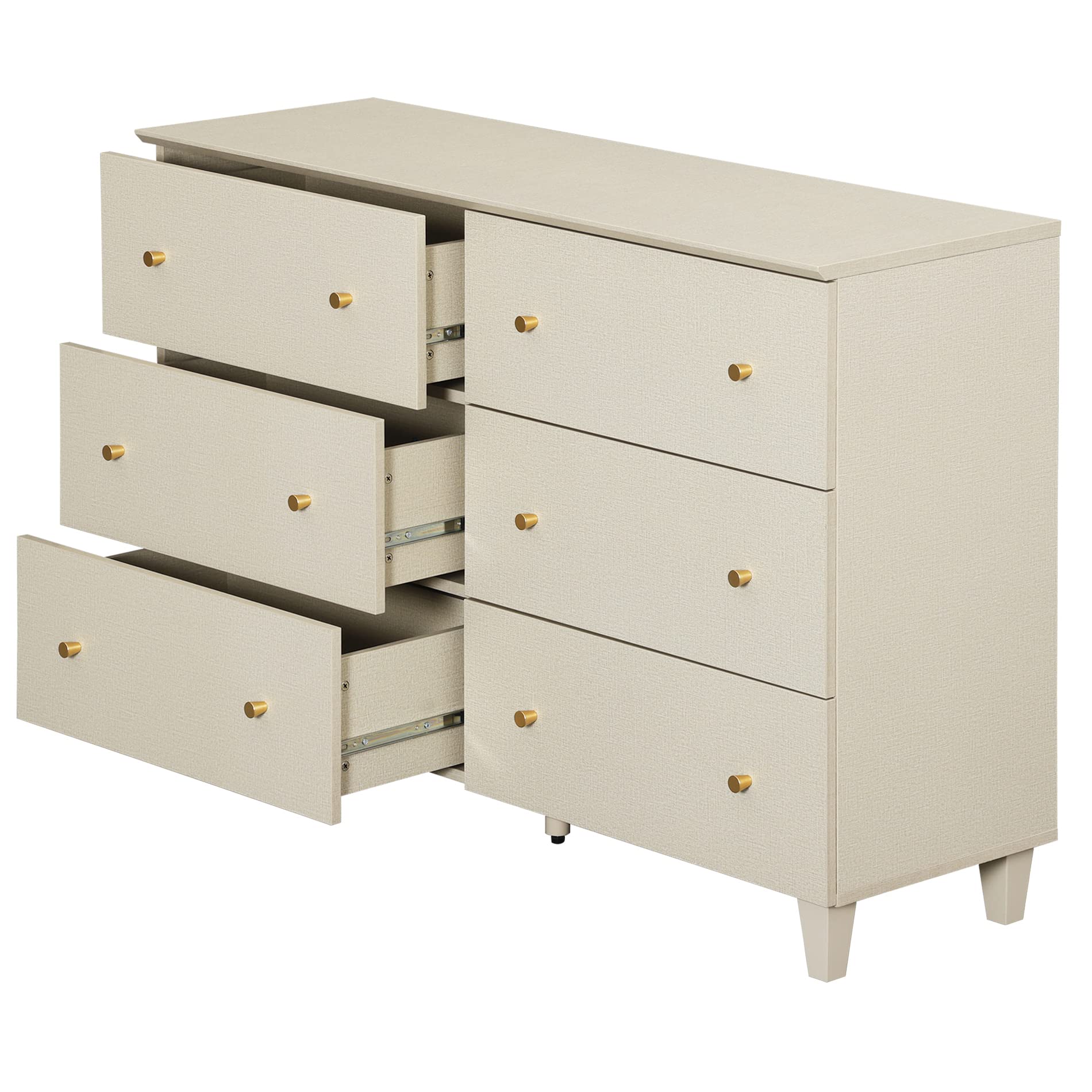 WAMPAT Set of 2 Bedroom Dressers with 12 Drawers, 2-in-1 Extra Wide Chest of Drawers, Modern Storage Organizer with Solid Wood Legs for Closet, Living Room, Hallway, Nursery, Beige Faux Linen Finish