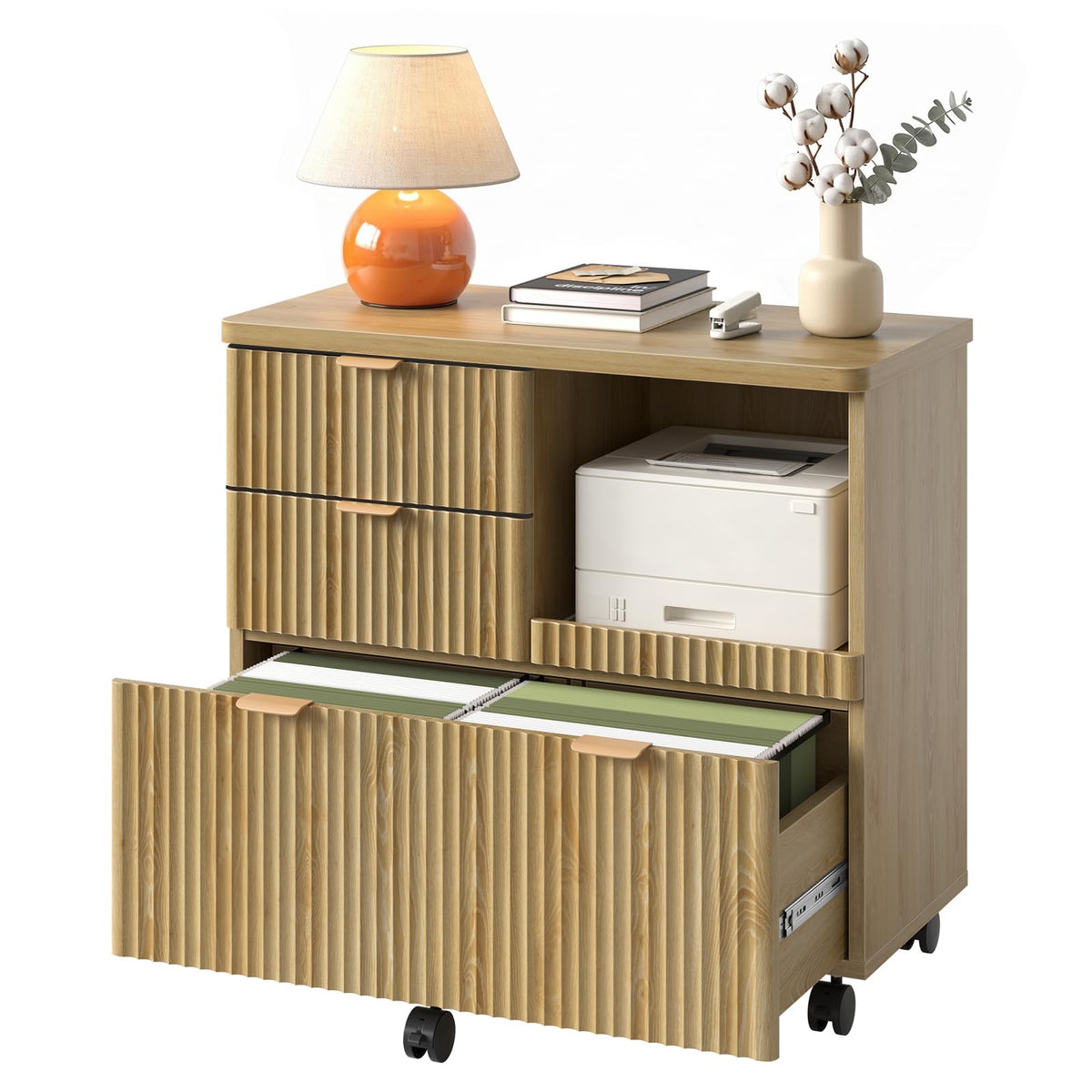 Fluted 3-Drawer Filing Cabinet