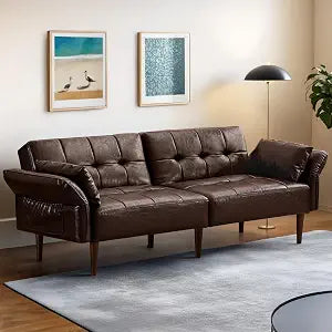 Brown Faux Leather Futon Sofa Bed