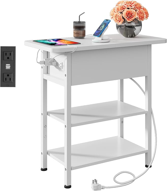End Table with Charging Station & Flip-Top Storage