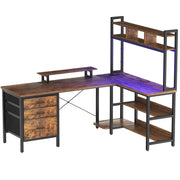 L-Shaped LED Desk with Hutch