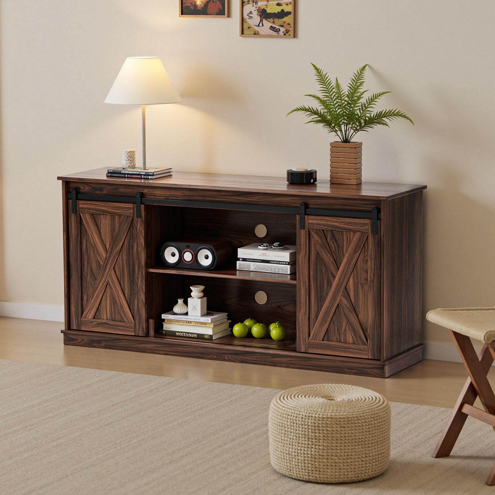 Farmhouse TV Stand with Sliding Barn Door