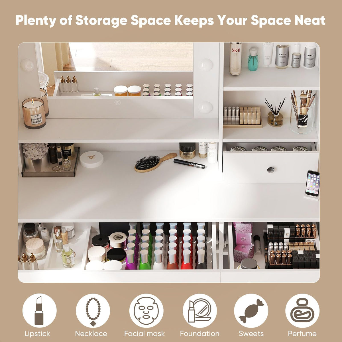 White LED Makeup Vanity Desk