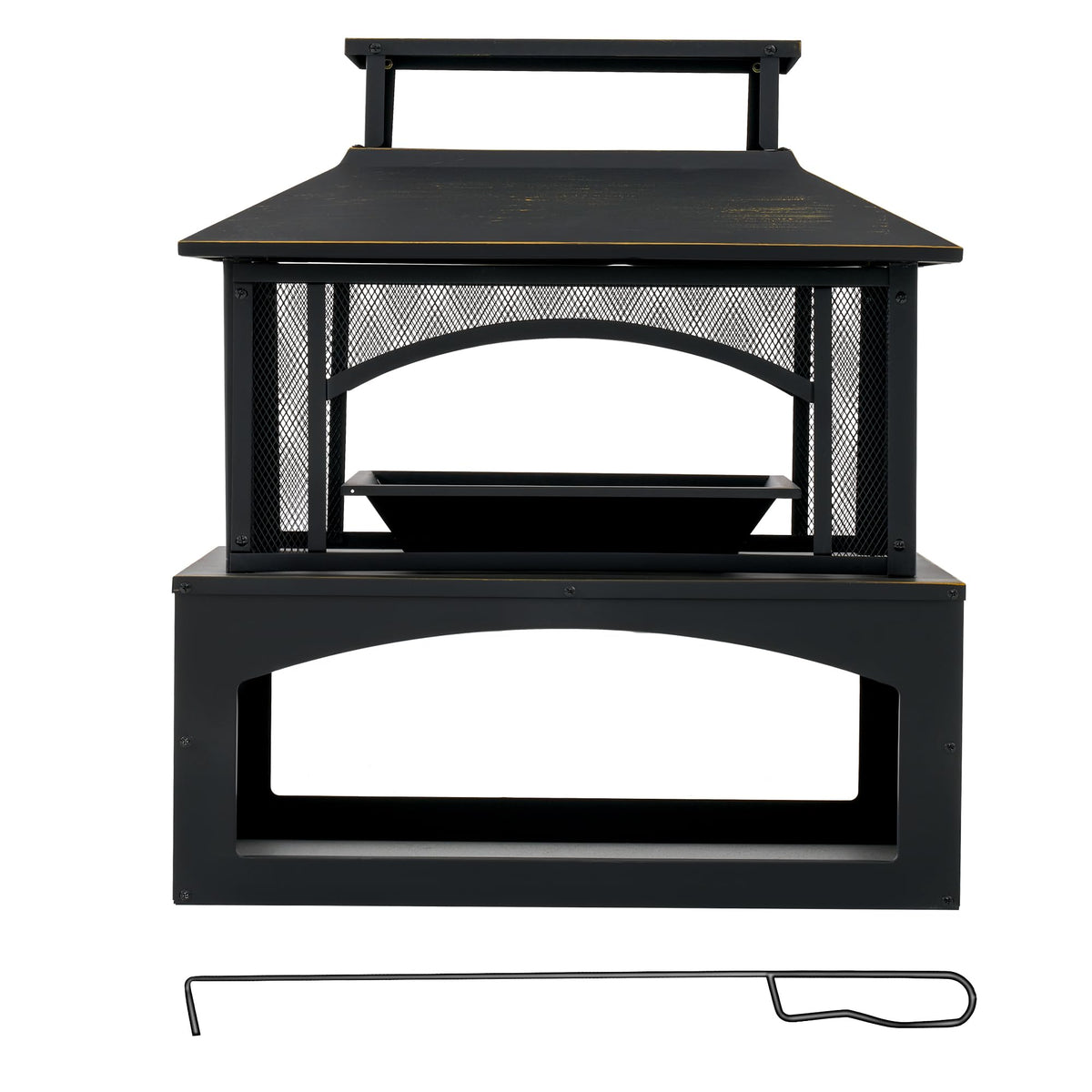 Aoxun 36" Outdoor Fire Pit with Wood Storage, Steel Wood Burning Fireplace with Mesh Spark Screen & Poker, Patio Heater with Removable Ash Pan for Backyard, Garden, Deck