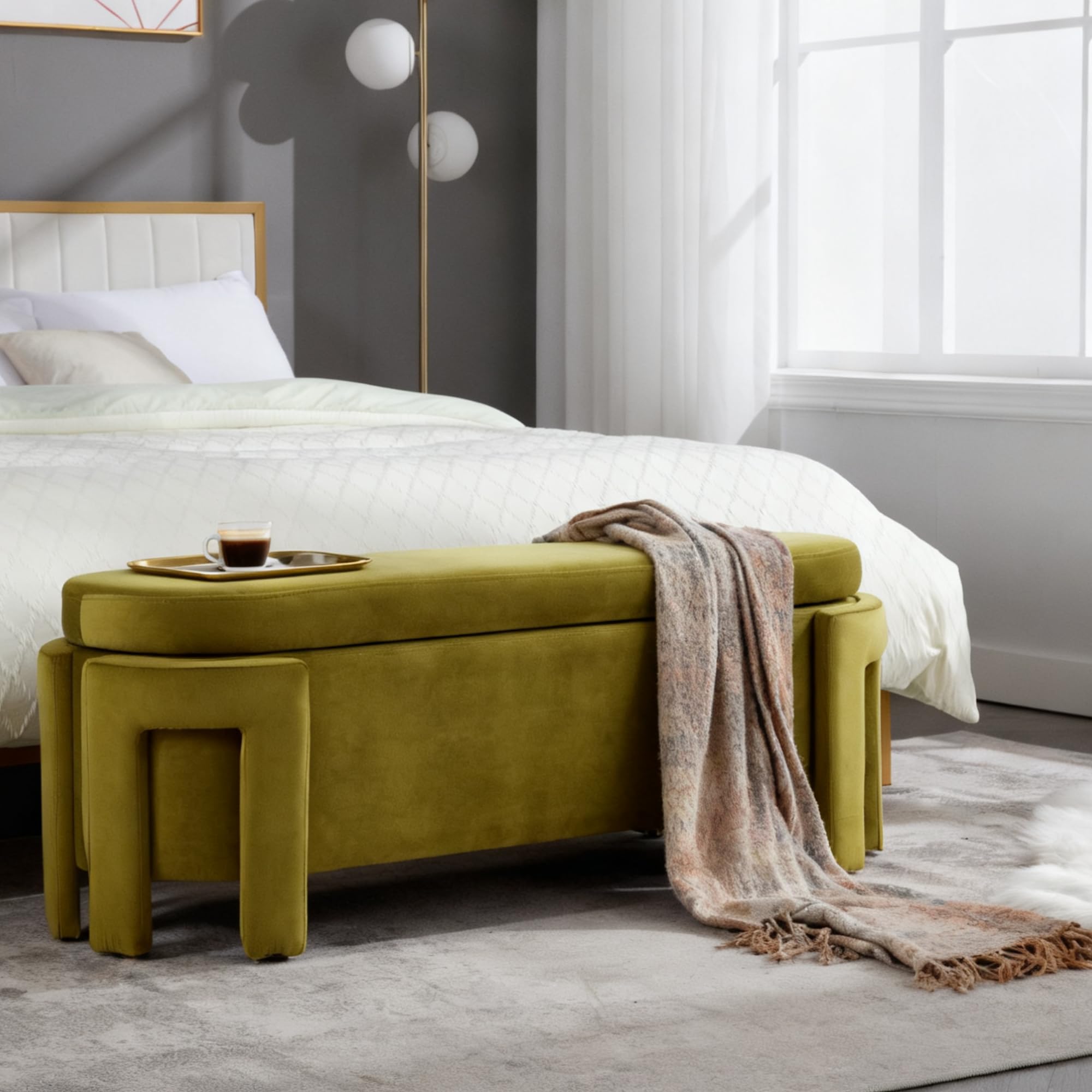 50" Upholstered Storage Bench with Oval Design