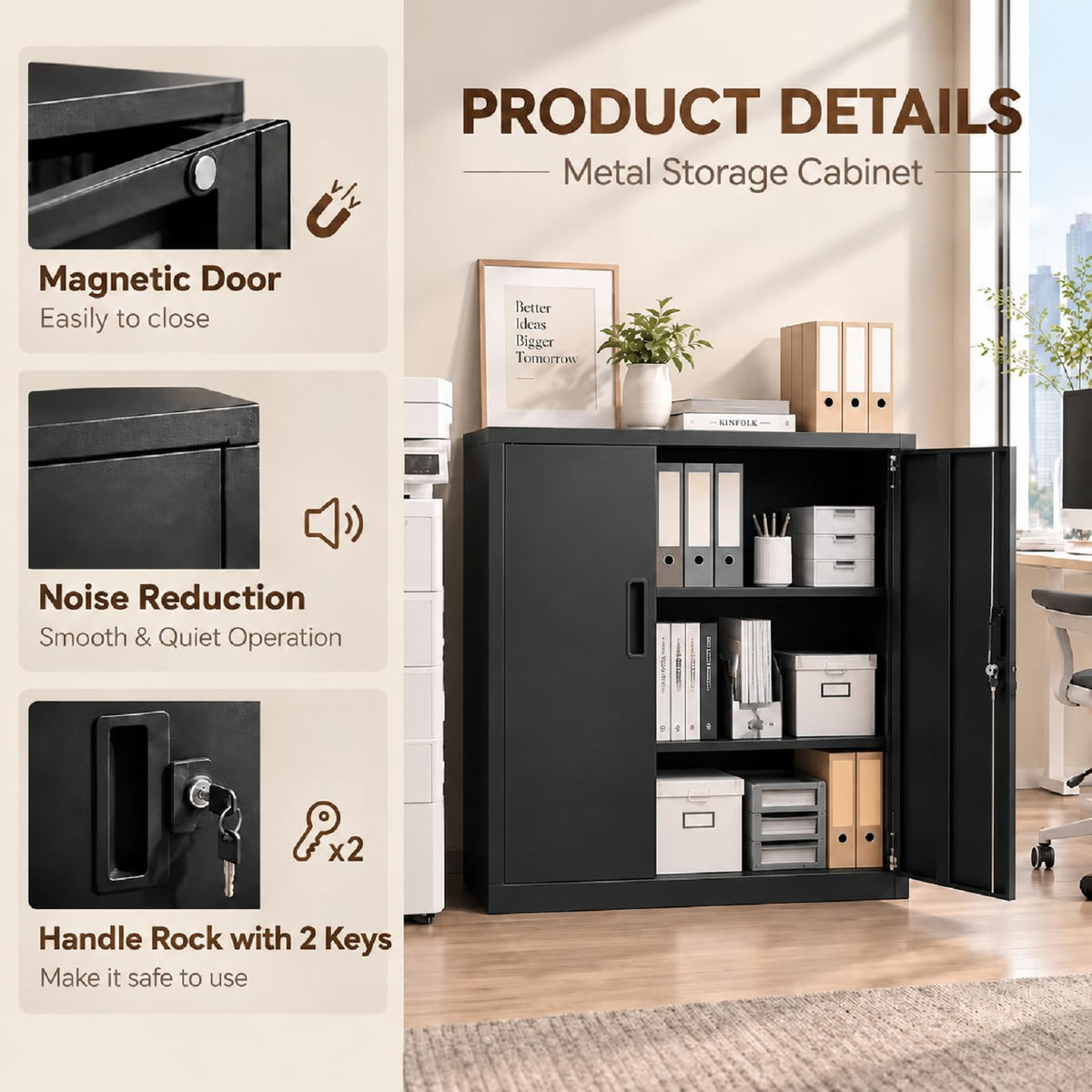 SFTORMAS Metal Storage Cabinet with Locking Doors,Small Office Cabinet