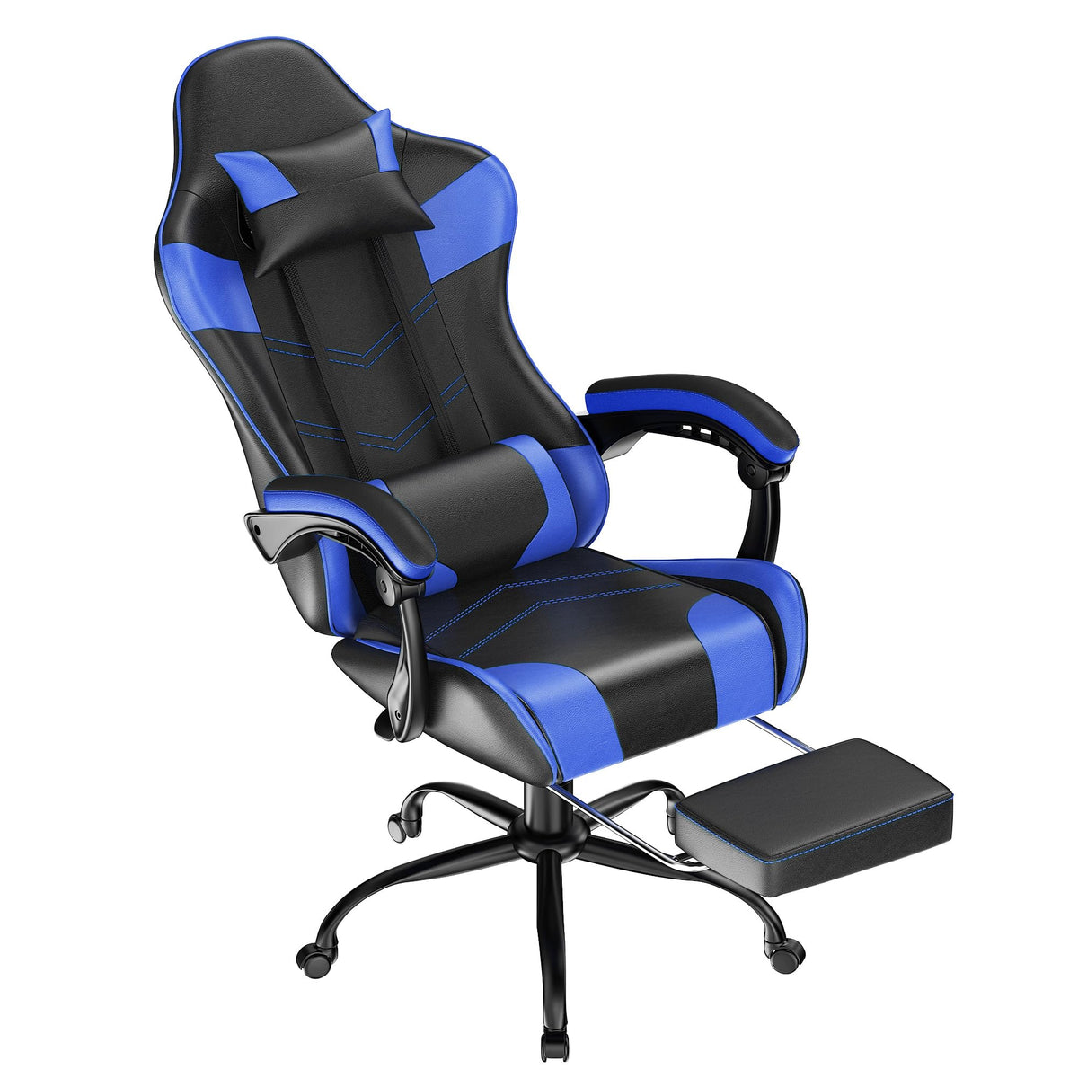 Blue Gaming Chair with Footrest