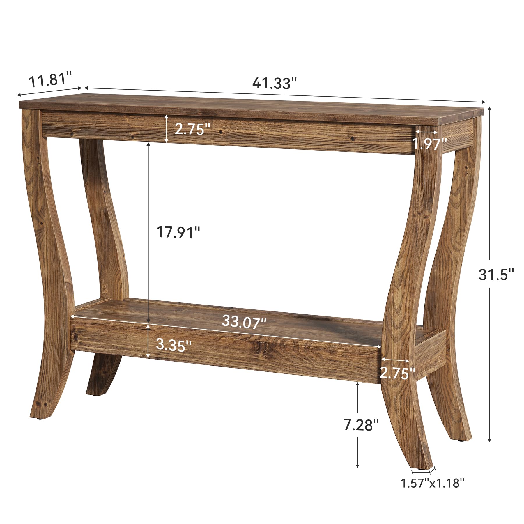 2-Tier Solid Wood Console Table with Shelf