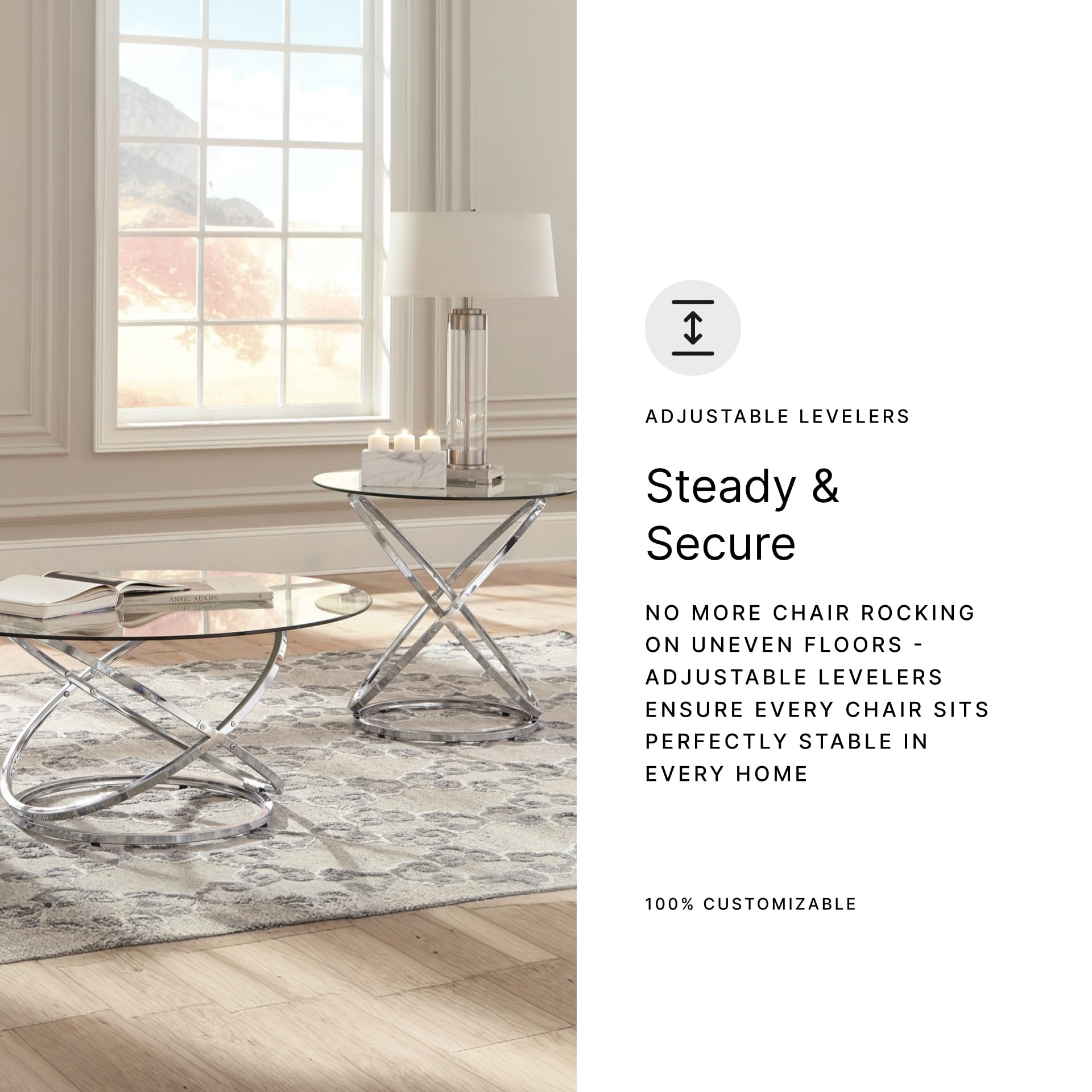 Round Coffee Table Set of 3 – Chrome & Tempered Glass