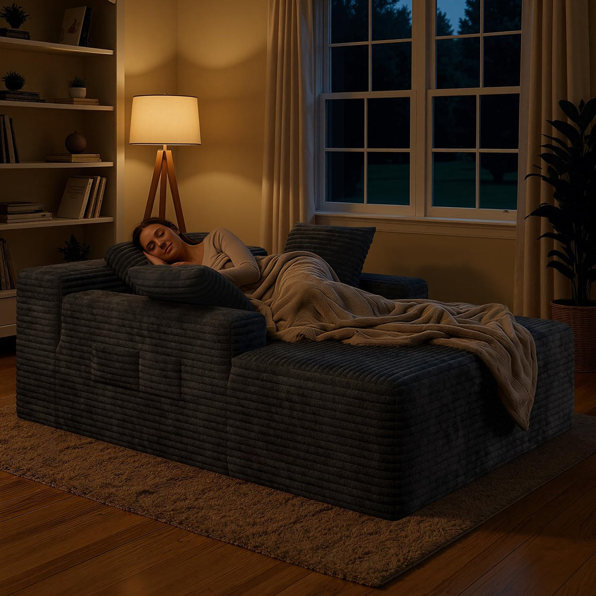 Black Corduroy Chaise Lounge