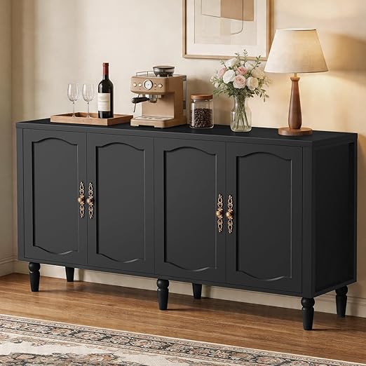 63" Wood Sideboard Buffet Cabinet with Adjustable Shelves