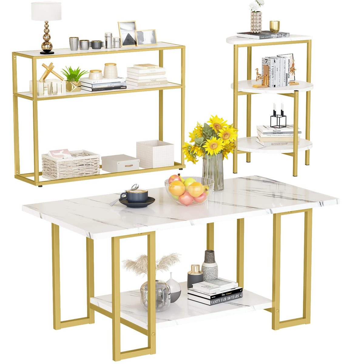 3-Piece Faux Marble Table Set