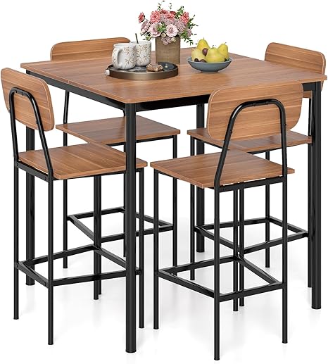 5-Piece Counter Height Dining Table Set with 4 Bar Stools