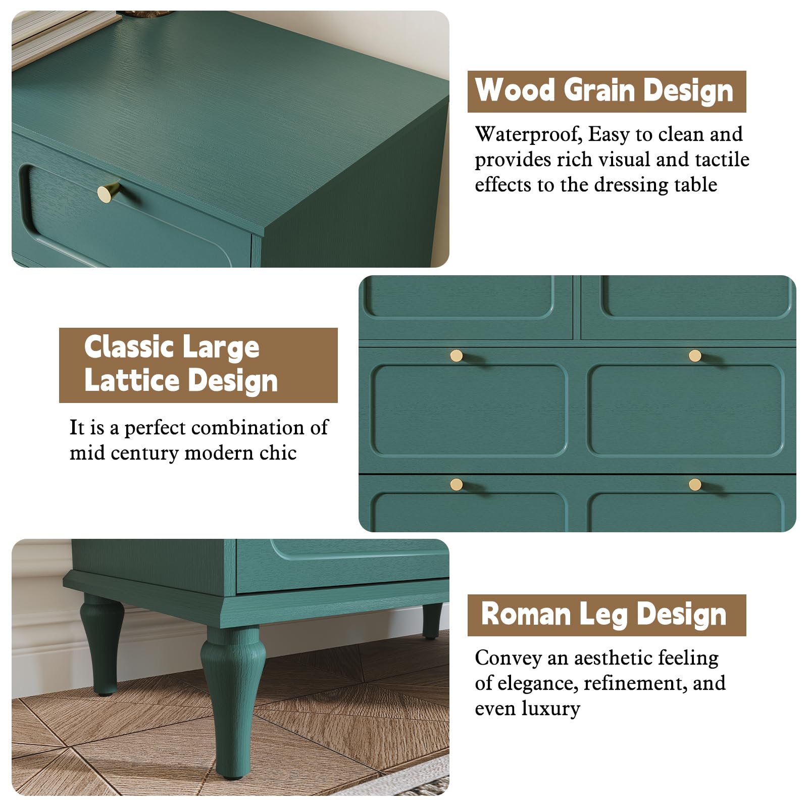 ARTPOWER 5 Drawer Dresser for Bedroom, Tall Dressers & Chests of Drawers with Solid Wood Legs and Brass Handles, Vertical Storage Organizer for Living Rooms, Hallway, Entryways, Offices, Green