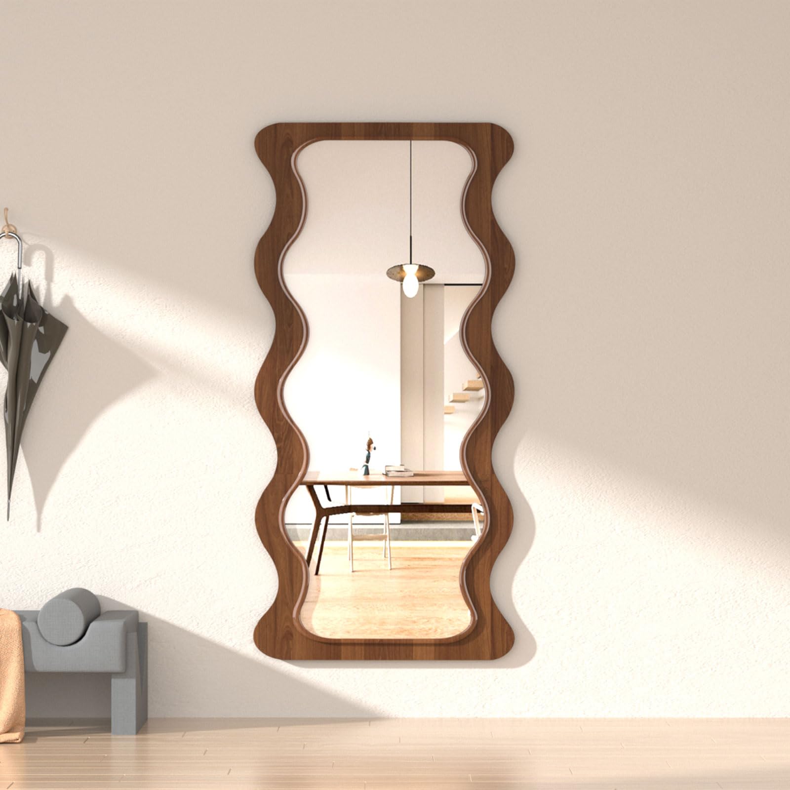 Wavy Full Length Mirror with Wood Frame