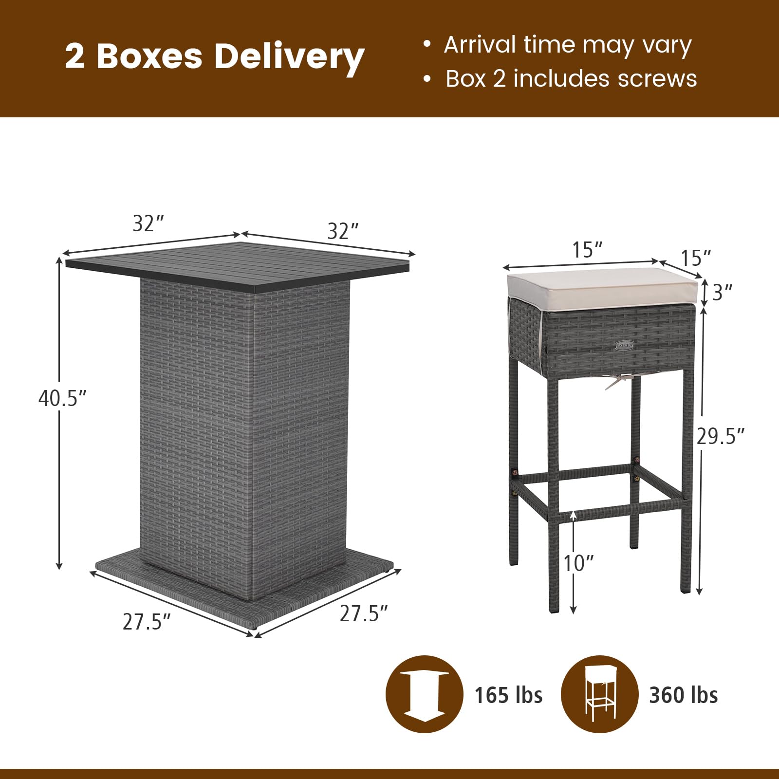 RELAX4LIFE 5-Piece Outdoor Bar Set, Wicker Rattan Bar Height Patio Set w/4 Cushion Bar Stools & Table with Hidden Storage, 5PCS Outdoor High Top Table and Chairs Set for Backyard Poolside (White-Grey)