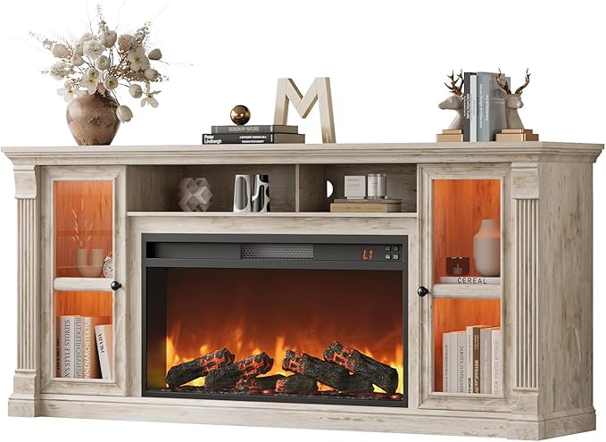 70" Farmhouse Fireplace TV Stand with 36" Electric Fireplace