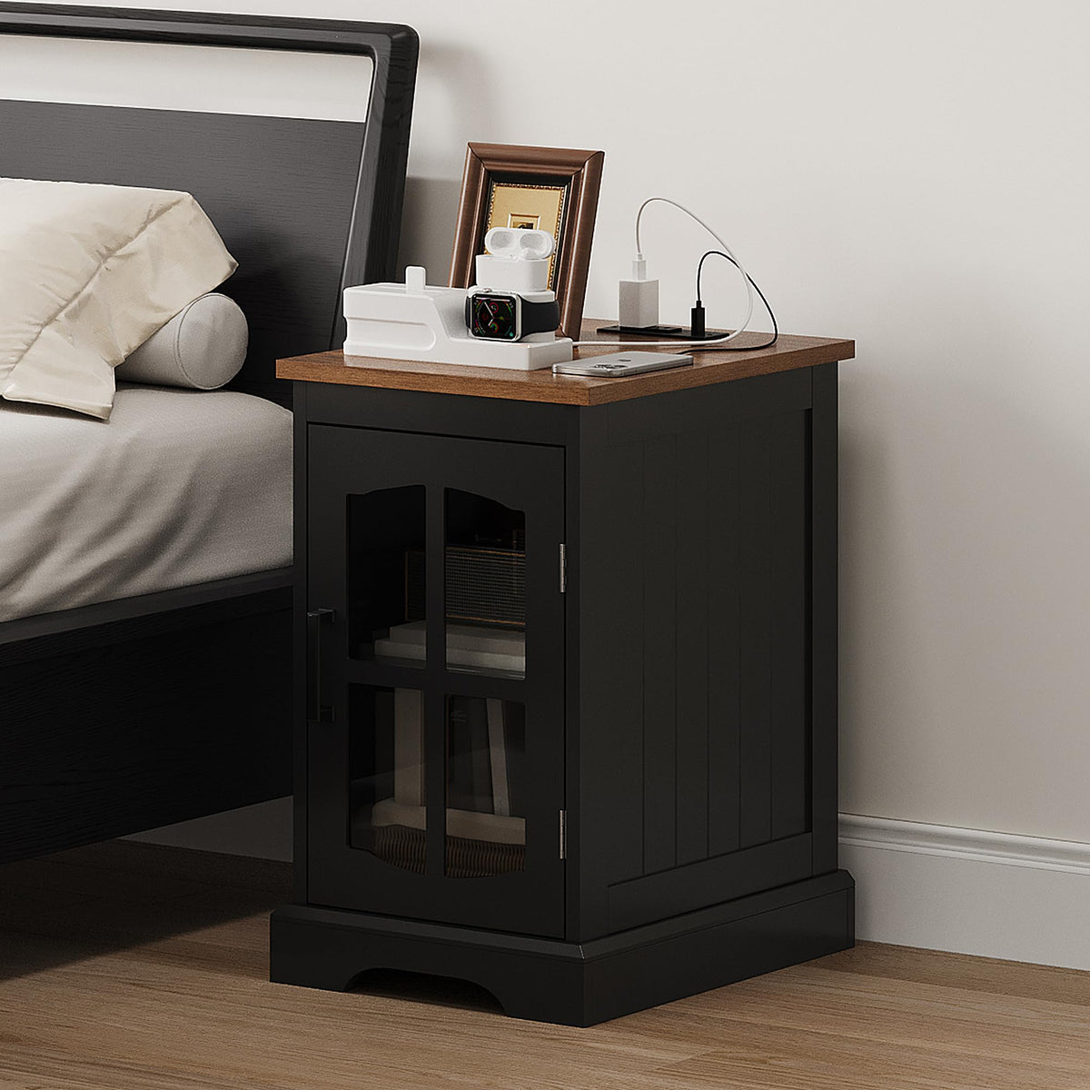ChooChoo Farmhouse End Table Set of 2 with Glass Door