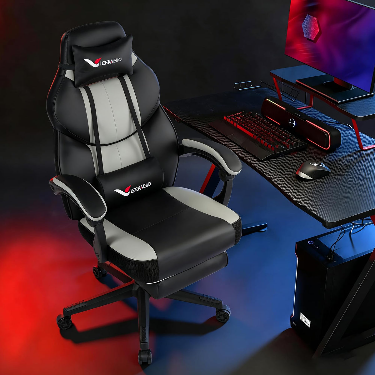 Wide Seat Gaming Chair with Footrest