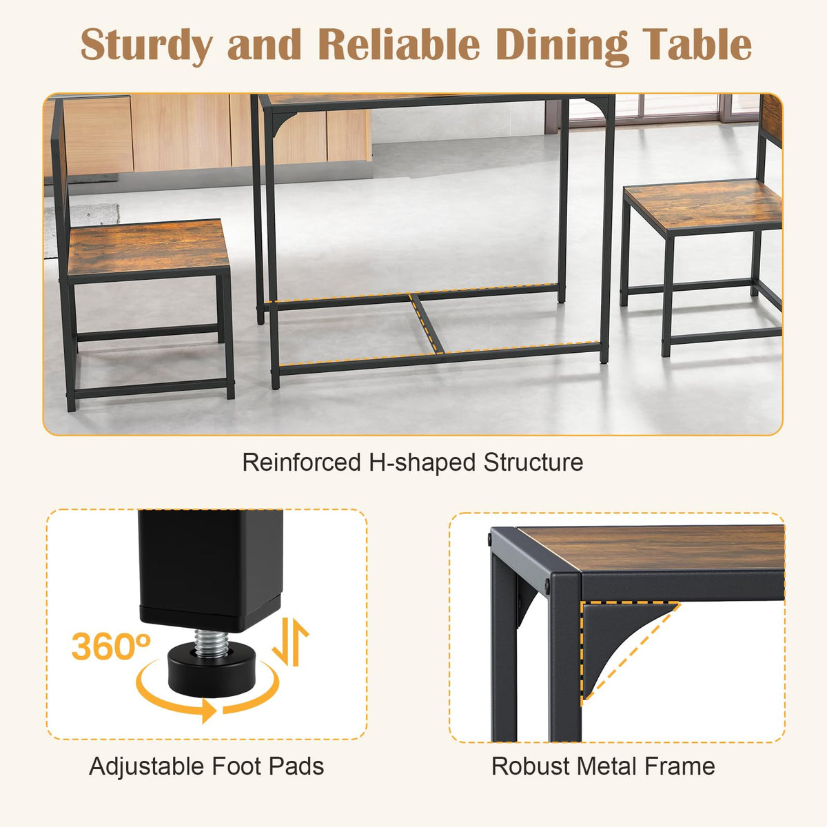 3-Piece Industrial Dining Set