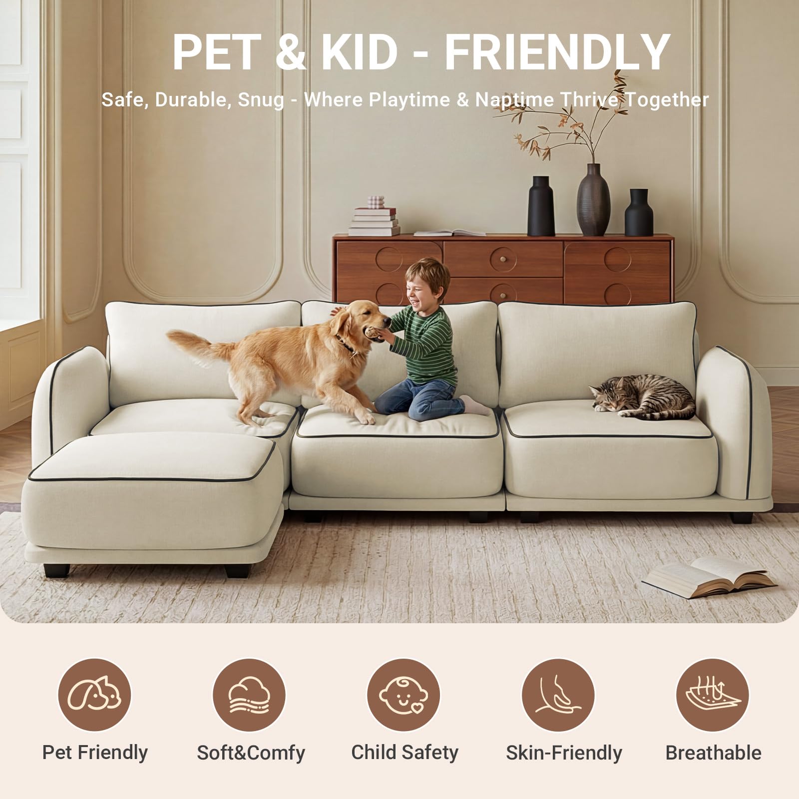 L-Shaped Sectional Sofa with Ottoman