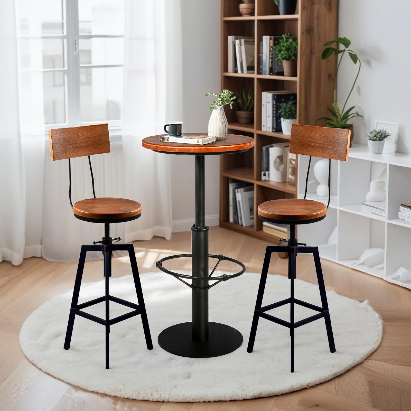Industrial 3-Piece Pub Table Set with 2 Stools