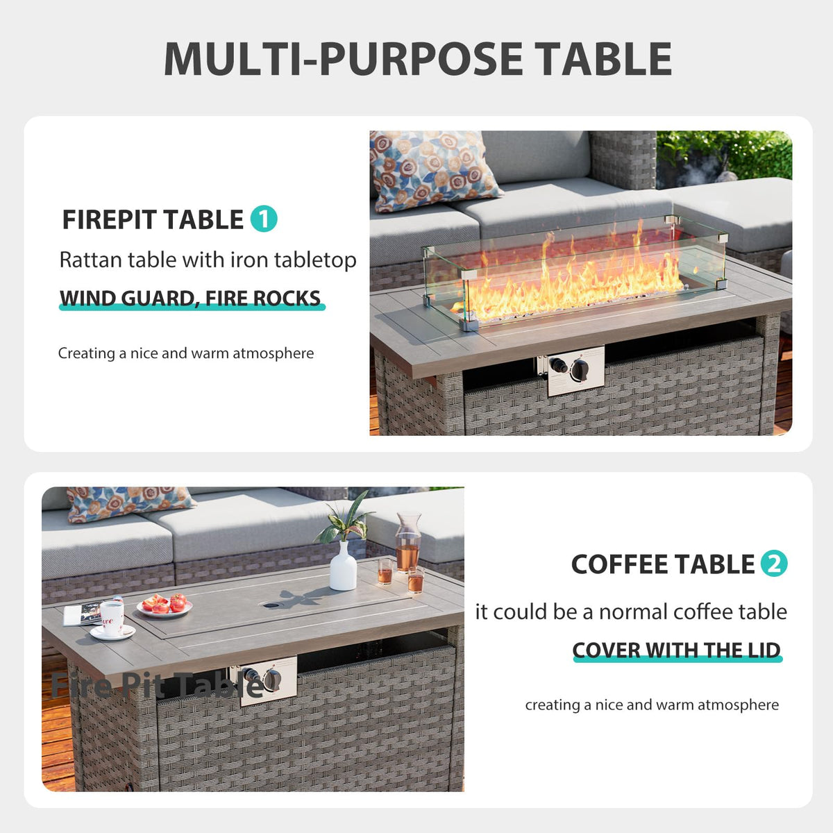 Rattan Propane Fire Pit Table