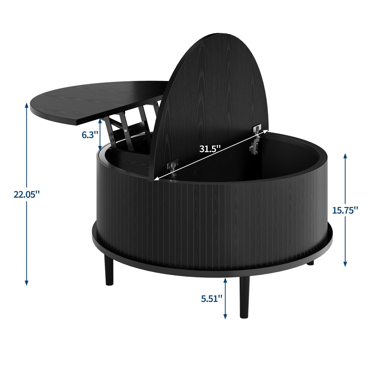 Garvee Round Coffee Table with Storage, 31.5" Lift Top Center Table, Black