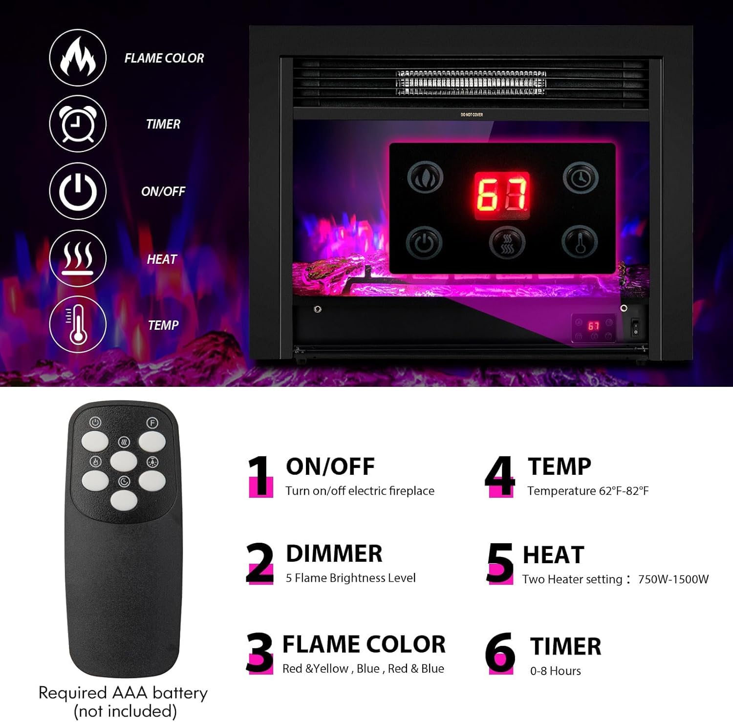 In-Wall Electric Fireplace Insert with Heater
