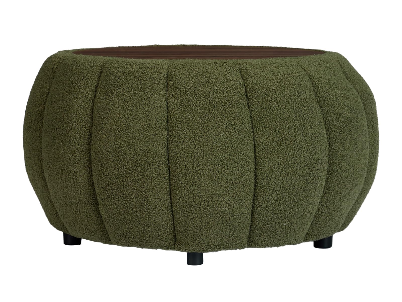 YDcosyfy 30 Inches Round Ottoman Coffee Table with Storage, Upholstered Ottoman in Boucle Teddy Fabric, Wooden Top with Tray, Soft Pumpkin Shape Design,for Living Room, Bedroom, Lounge, Green