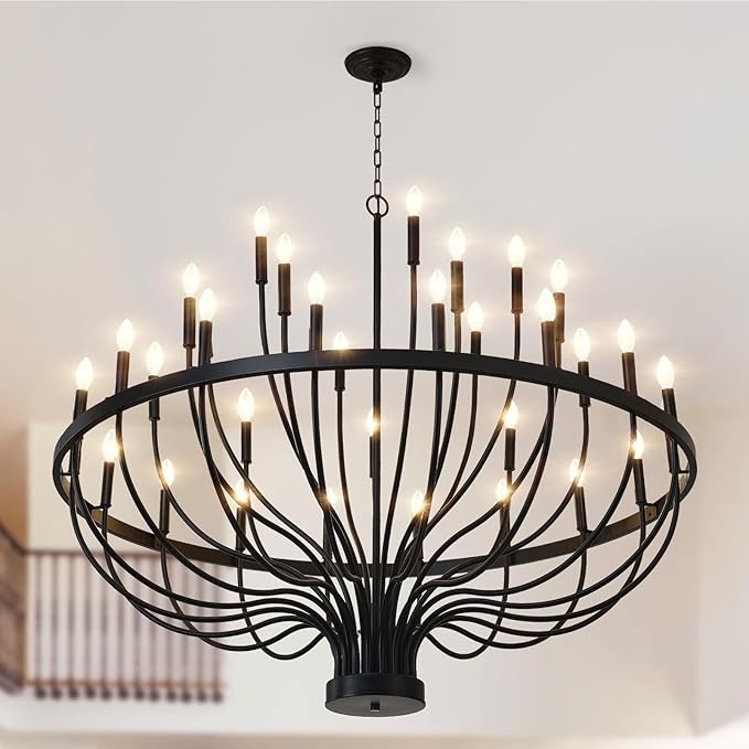 Black Farmhouse Chandelier with Candle Lights
