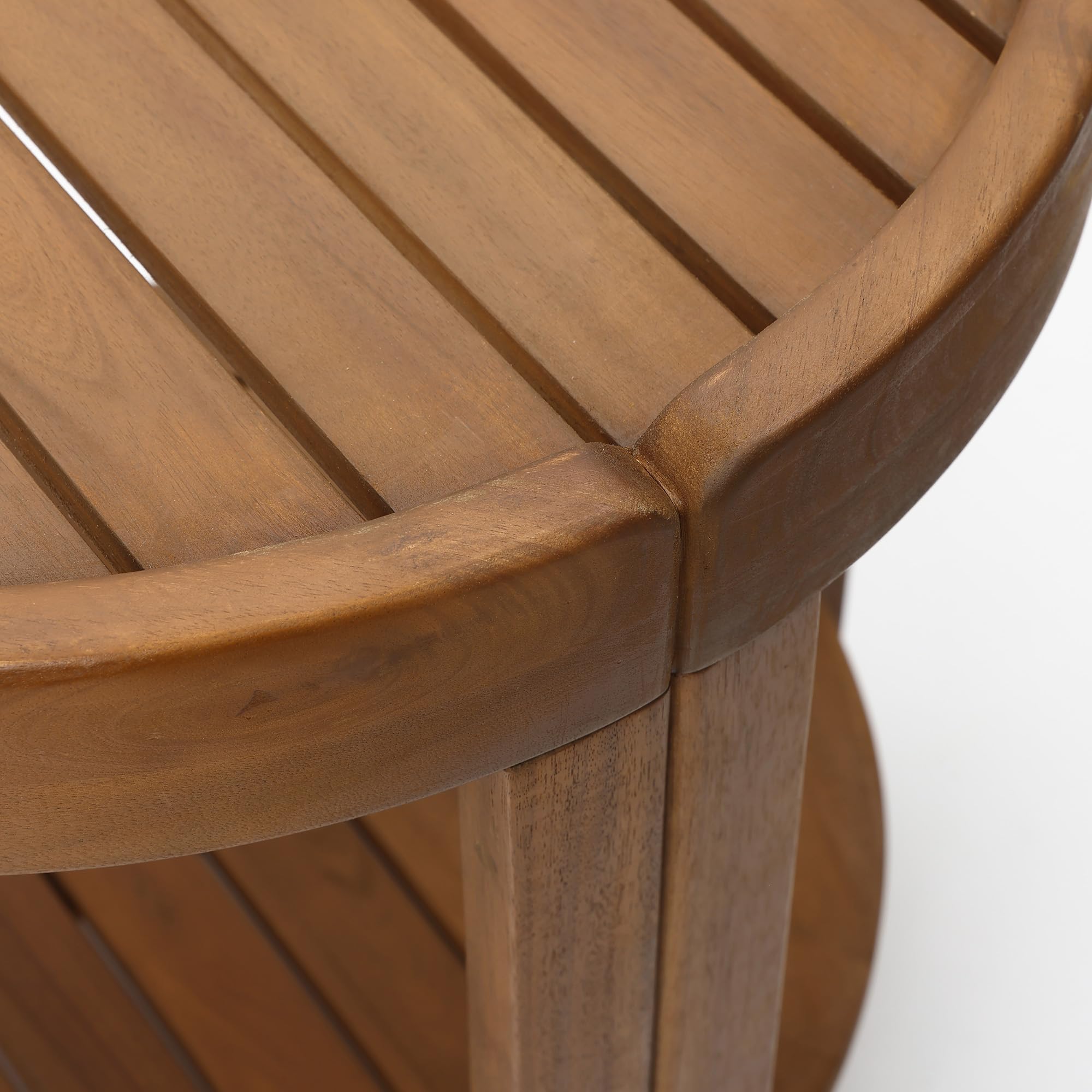 Acacia Wood Outdoor Side Table with Tray Top & Shelf