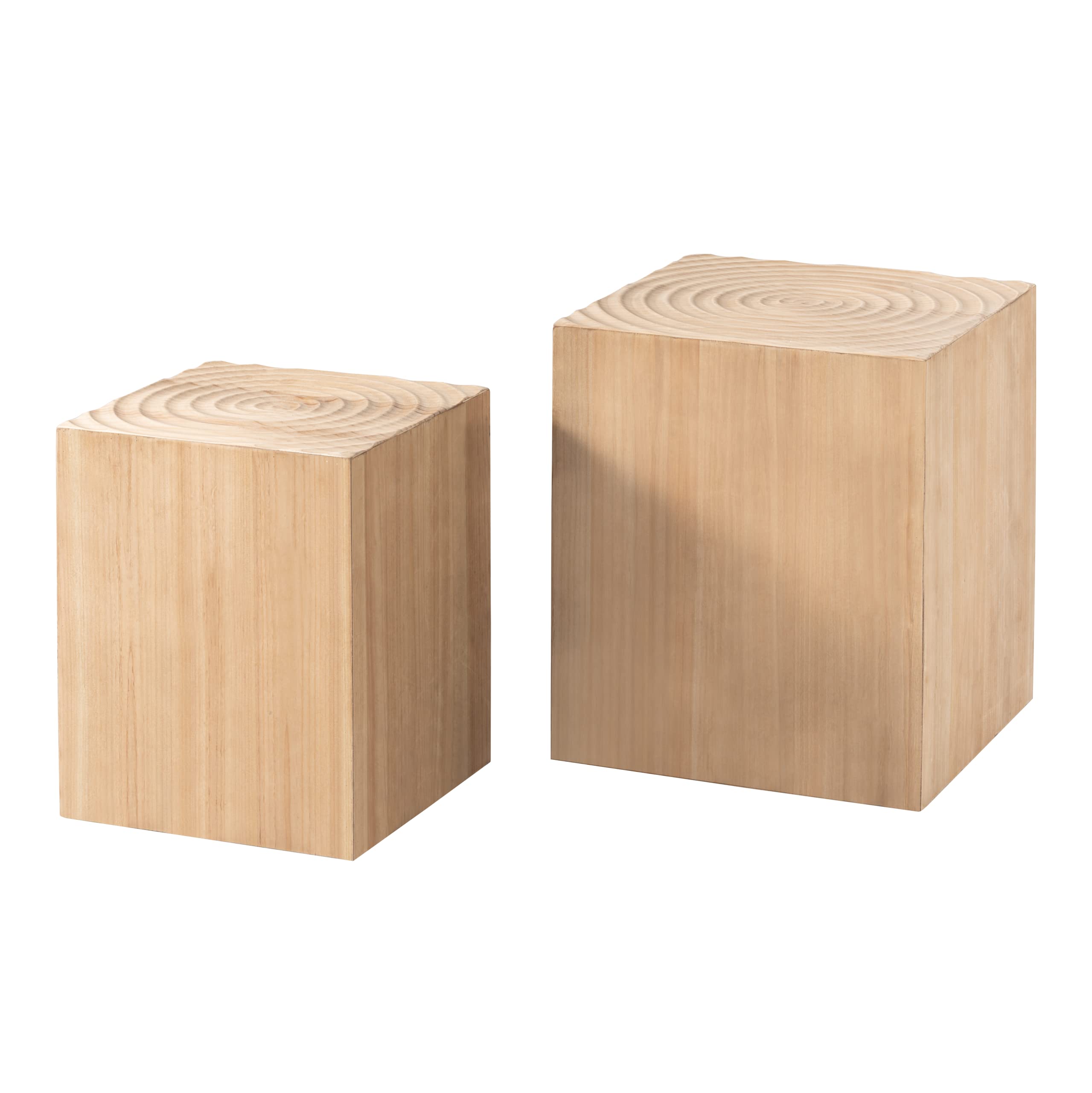 Wood Tree Ring Drum End Tables – Set of 2, Fully Assembled