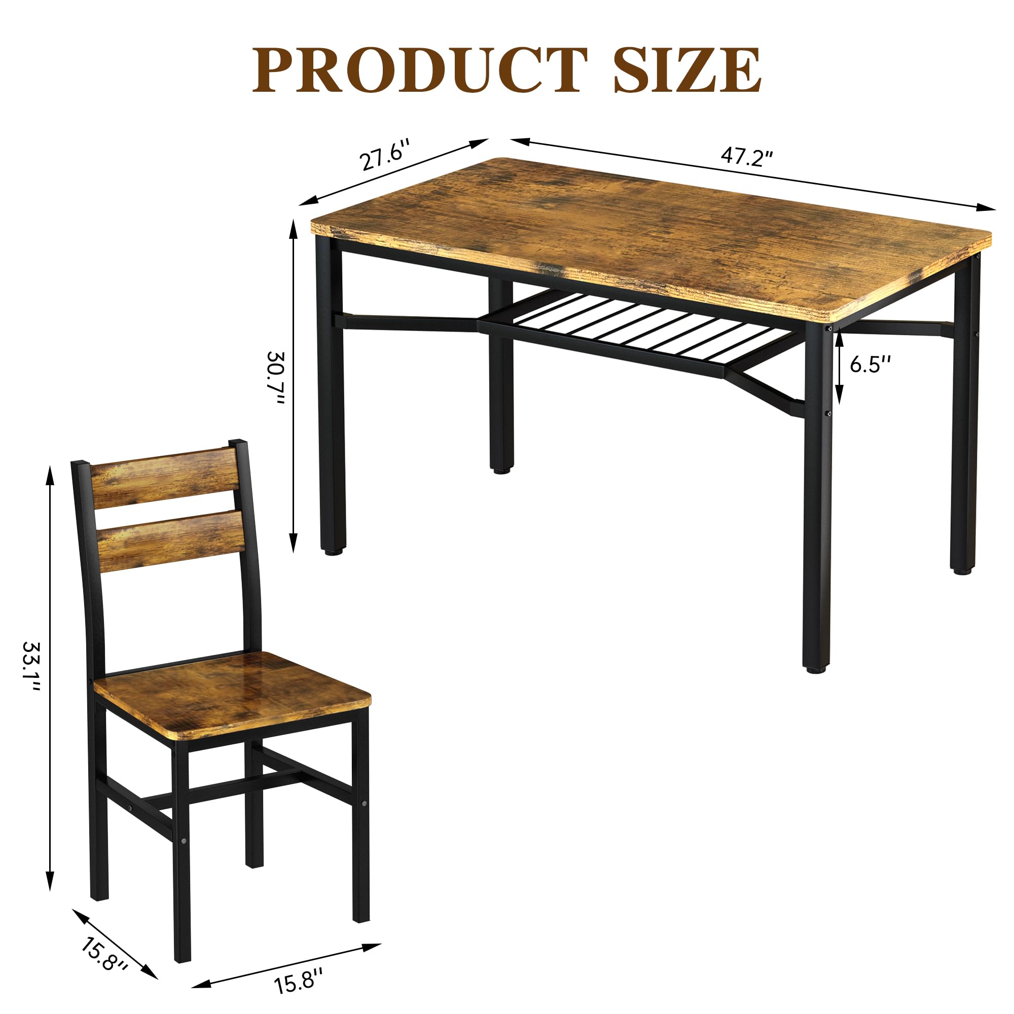 5-Piece Farmhouse Dining Table Set for 4