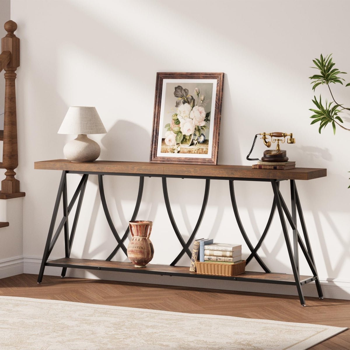 Rustic Brown Narrow Console Table