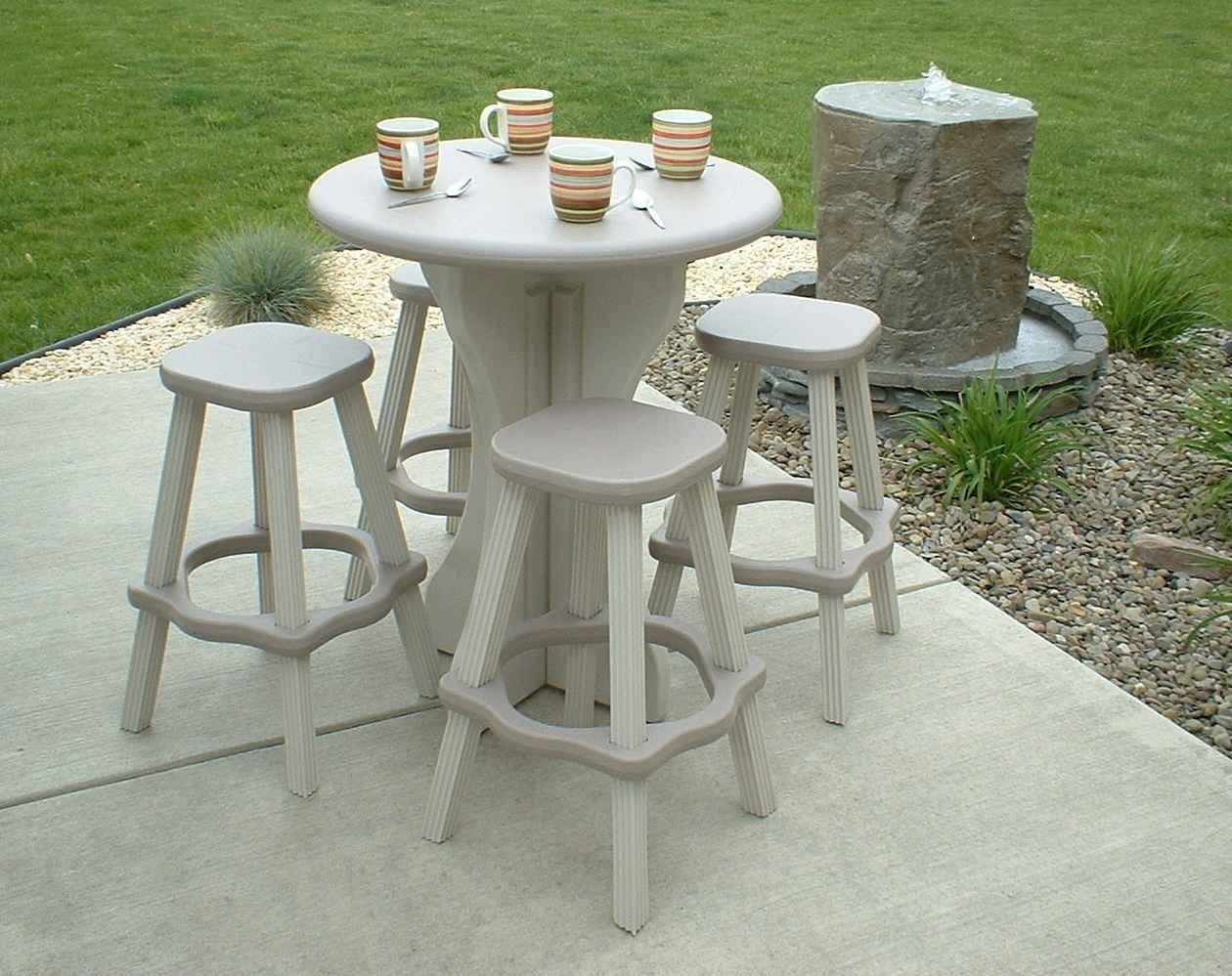 Round Resin Patio Bar Table Set with 4 Barstools