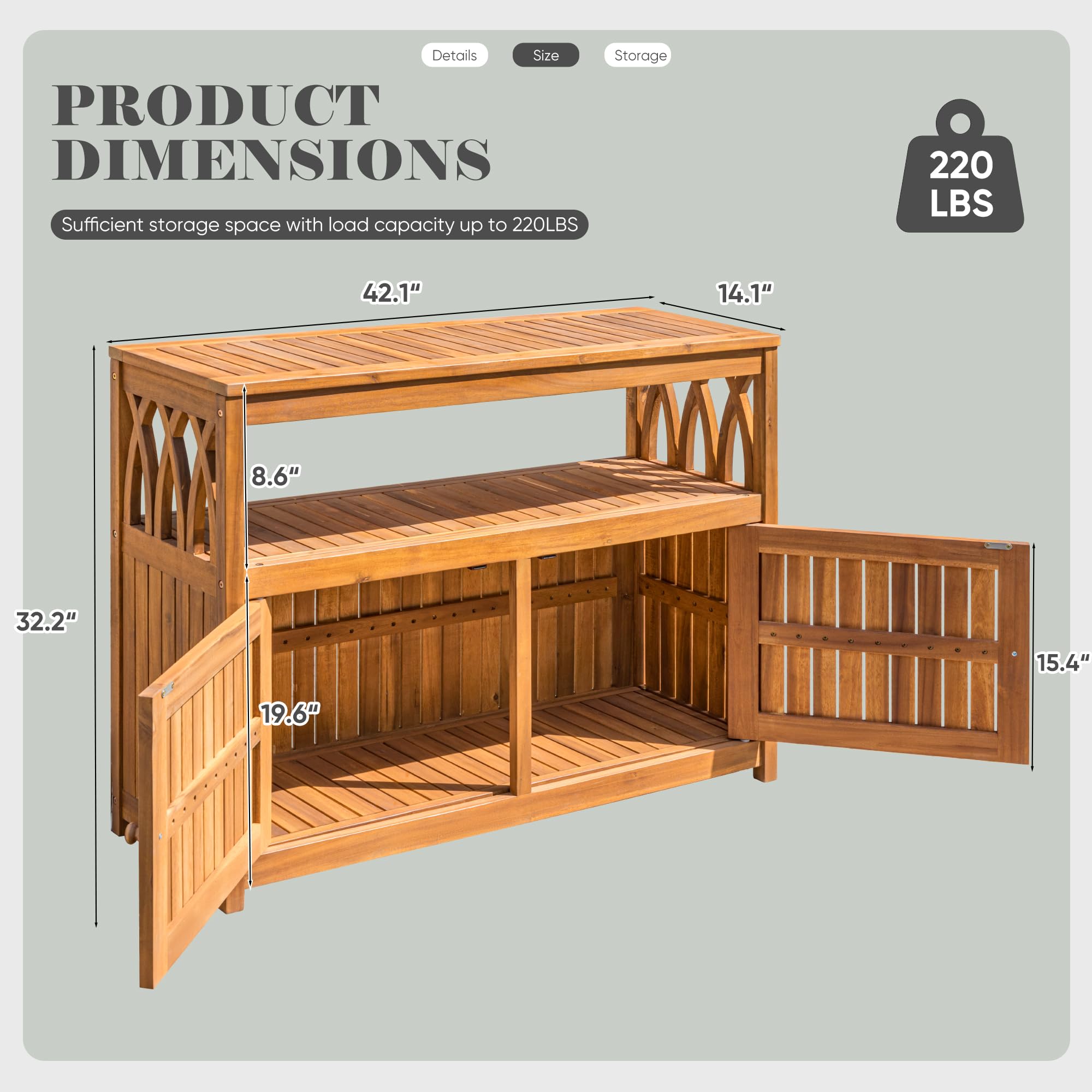 Acacia Wood Outdoor Storage Cabinet with Magnetic Doors