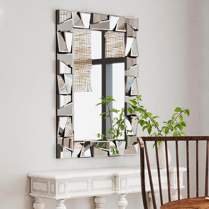 Large Rectangular Wall Mirror with 3D Beveled Glass Frame